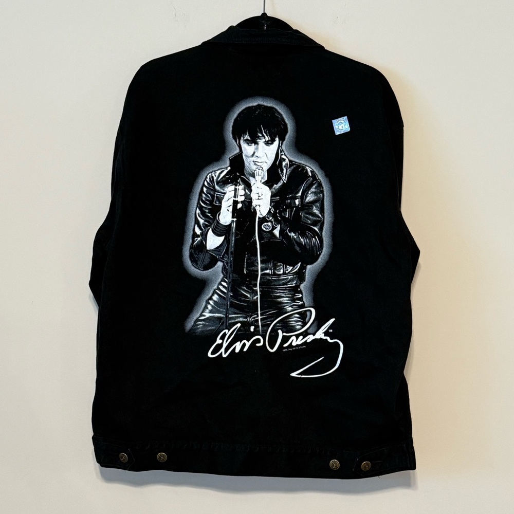 VTG -ELVIS Presley -Mens Denim Blue Jacket Sz L-Elvis Image 16”x10”First Choice